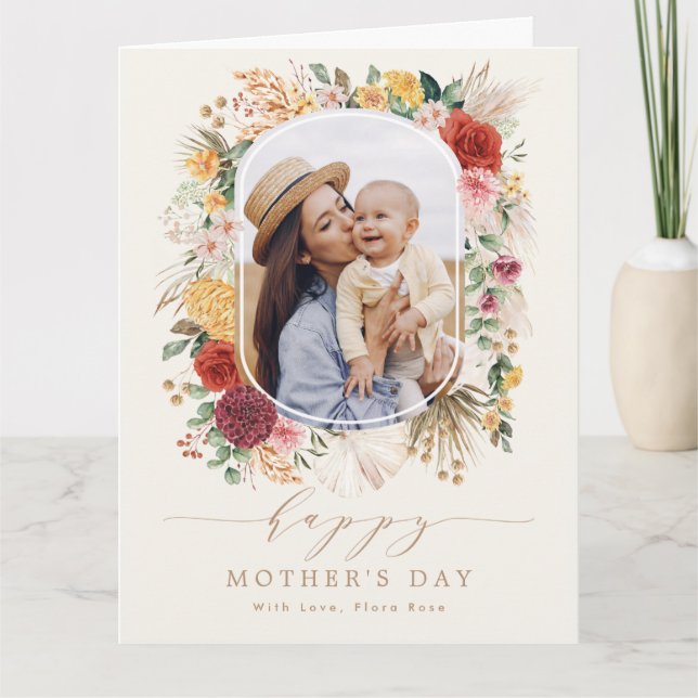 Boho Pampas Floral Happy Mother's Day Card (Front)