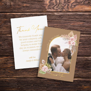 boho pampas floral photo arch gold thank you card