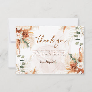 Boho Pampas Floral Terracotta Graduation Thank You Card