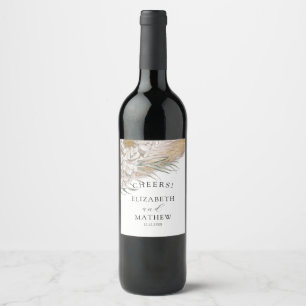 Boho Pampas & Floral Wedding Wine Label