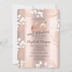 Boho Pampas Flowers Rose Gold 60th Birthday Invitation