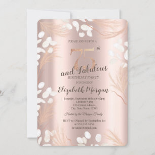 Boho Pampas Flowers Rose Gold 75th Birthday  Invitation
