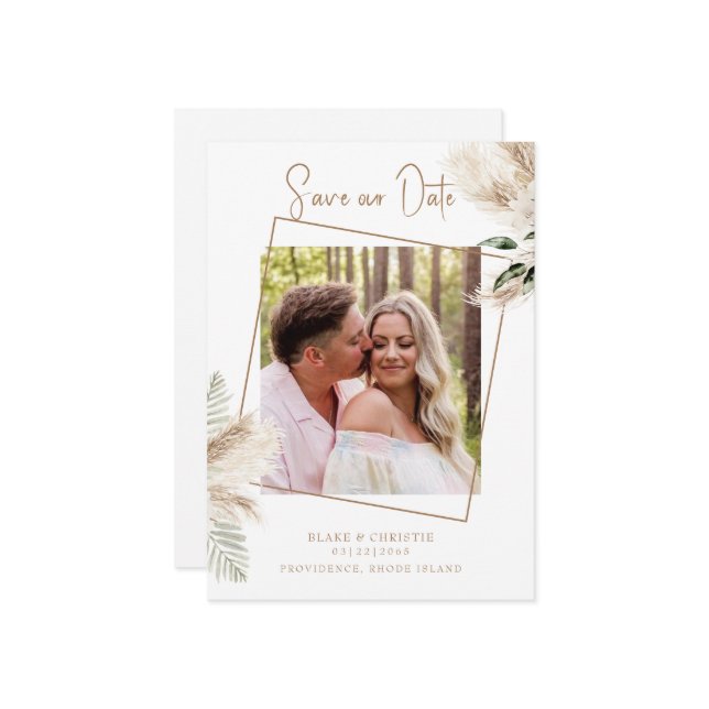Boho Pampas Foliage Photo Wedding  Save The Date (Front/Back In Situ)