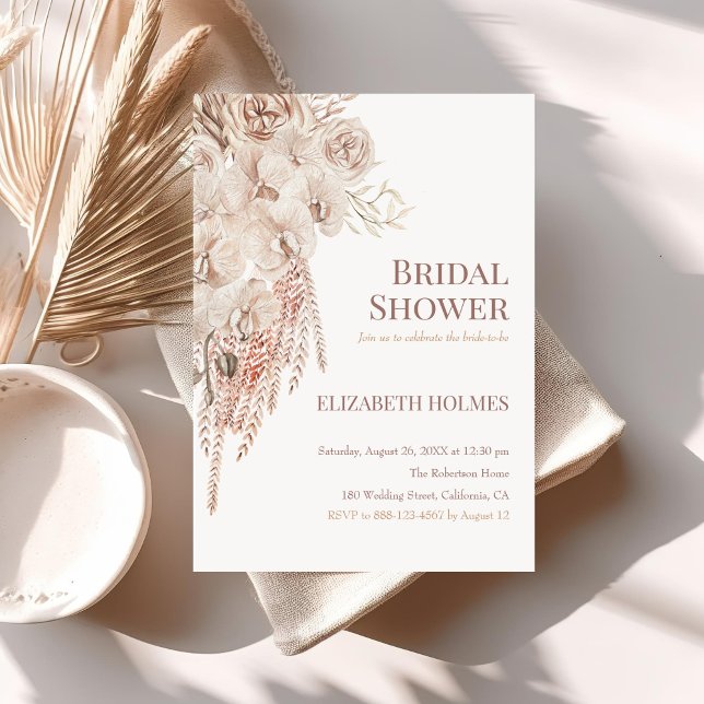 Boho Pampas Garden Bridal Shower Invitation (Boho Pampas Garden Bridal Shower Invitation on a neutral boho table)