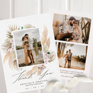 Boho Pampas Grass 3 Photos Wedding Thank You Card