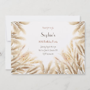 Boho pampas grass adult Birthday invitation