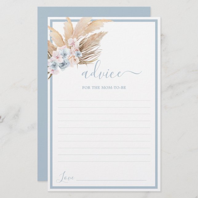 Boho Pampas Grass Advice for Mum To Be card (Front/Back)