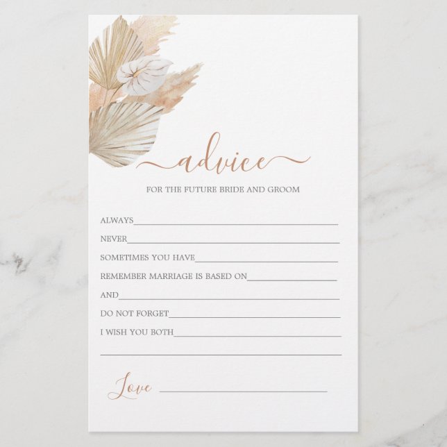 Boho Pampas Grass Advice for the Bride card (Front)