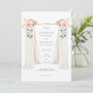 Boho  Pampas Grass And  Greenery Arch Wedding Invi Invitation