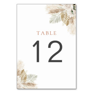 boho pampas grass and greenery  table number
