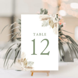 boho pampas grass and sage green  table number