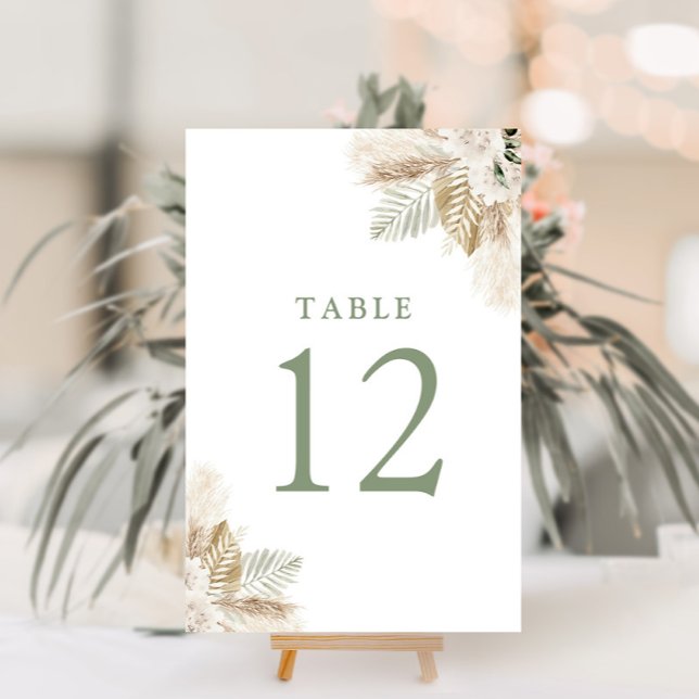boho pampas grass and sage green  table number (Creator Uploaded)