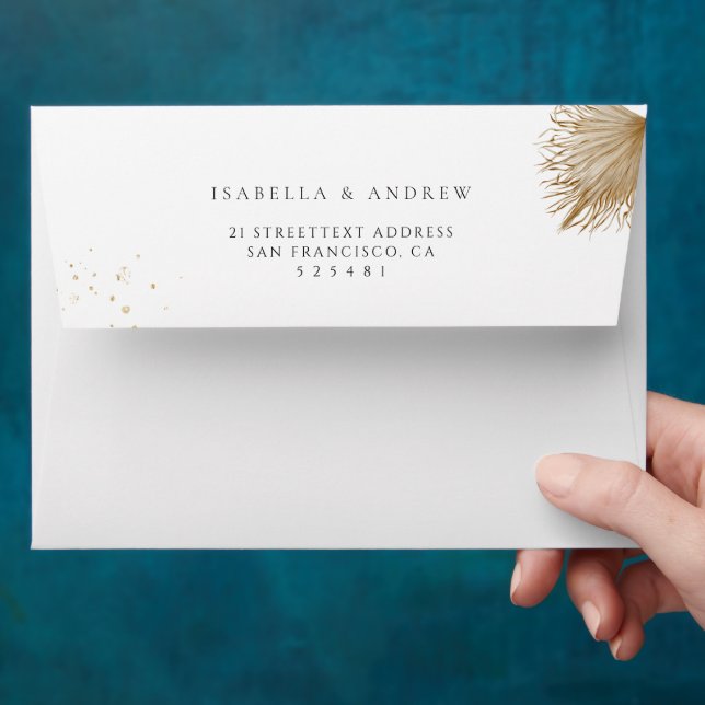 Boho Pampas Grass And Tropical Beach Palm Leaves Envelope (Hand)