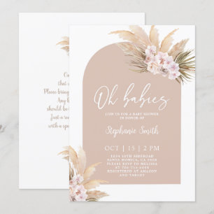 Boho Pampas Grass Arch Baby Shower Twin Girls Invitation