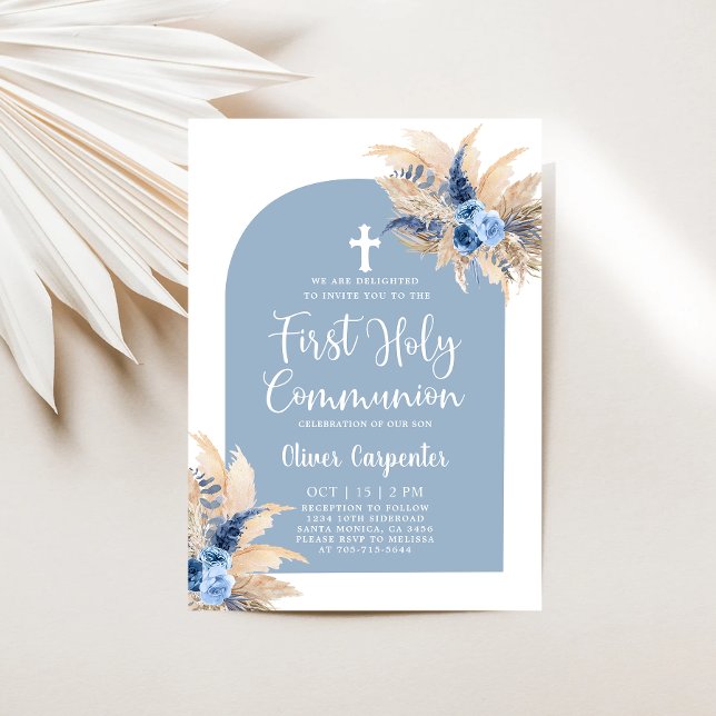 Boho Pampas Grass Arch First Holy Communion Invita Invitation (Creator Uploaded)