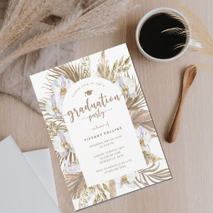 Boho Pampas Grass Arch Graduation Invitation