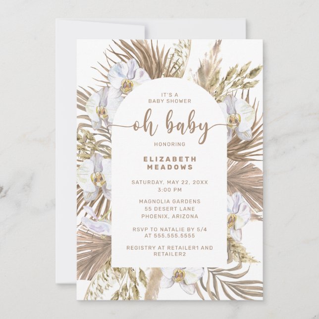 Boho Pampas Grass Arch Oh Baby Shower Invitation (Front)
