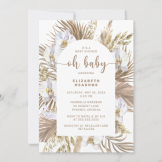 Boho Pampas Grass Arch Oh Baby Shower Invitation