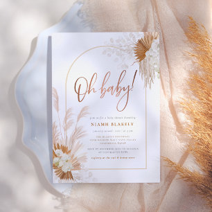Boho Pampas Grass Arch Rose Gold Baby Shower Invitation