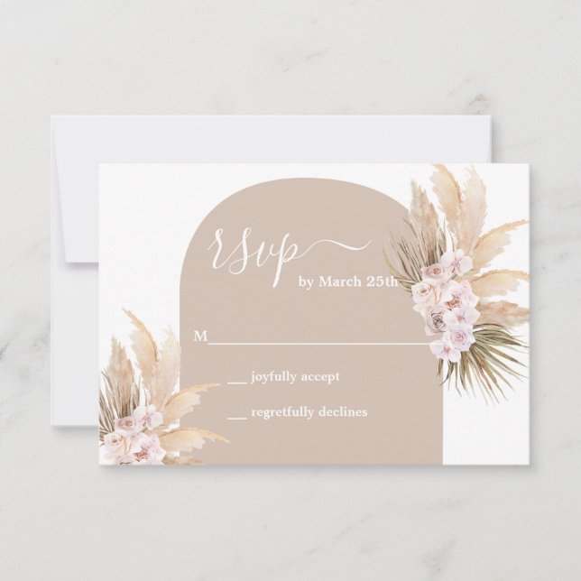 Boho Pampas Grass Arch Wedding RSVP card (Front)