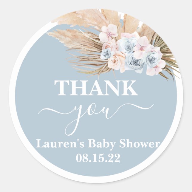 Boho Pampas Grass Baby Shower Boy Round Sticker (Front)
