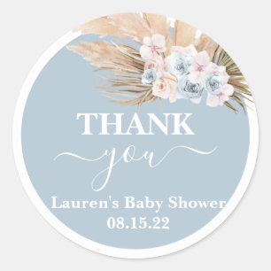 Boho Pampas Grass Baby Shower Boy Round Sticker