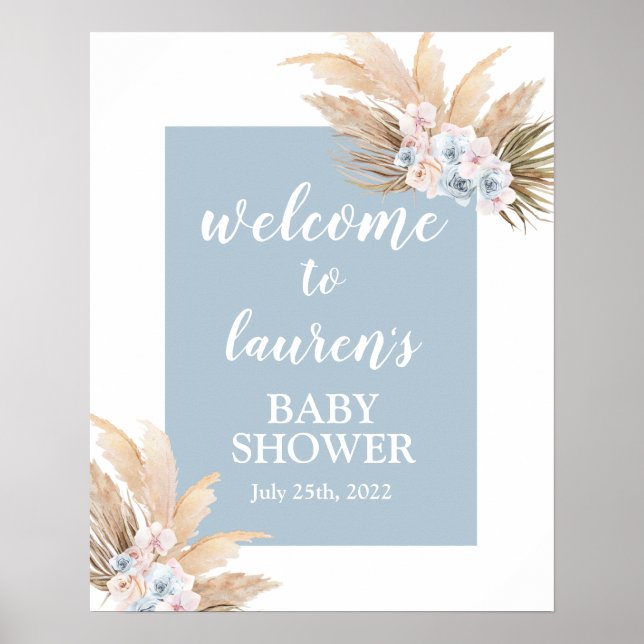 Boho Pampas Grass Baby Shower Boy Welcome sign (Front)