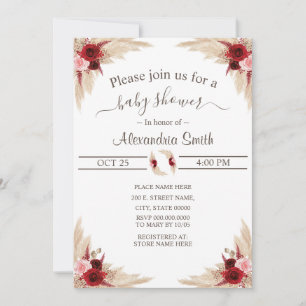 Boho Pampas Grass   Baby Shower Invitation