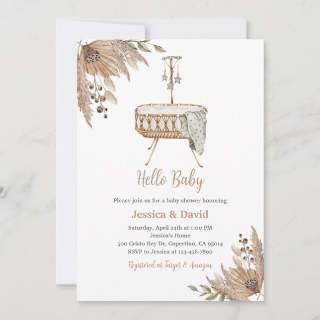 Boho Pampas Grass Baby Shower Invitation (Front)
