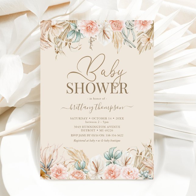Boho Pampas Grass Baby Shower Invitation (Creator Uploaded)
