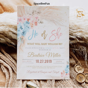 Boho Pampas Grass Baby Shower Invitation He or She