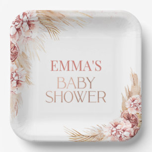 Boho Pampas Grass Baby Shower Paper Paper Plate