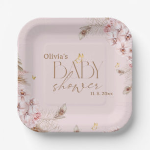 Boho Pampas Grass Baby Shower Paper Plate