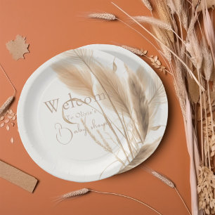 Boho Pampas grass Baby shower Paper Plate