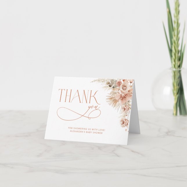 Boho Pampas Grass Baby Shower Thank You Card (Front)