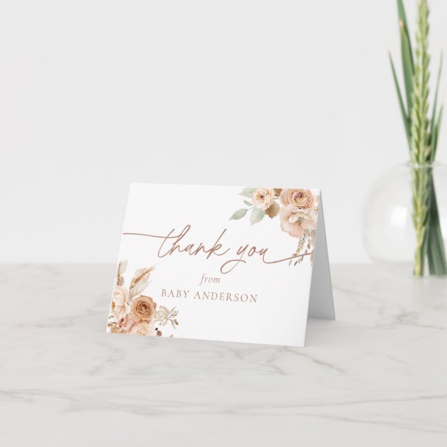 Boho Pampas Grass Baby Shower Thank You Card (Front)