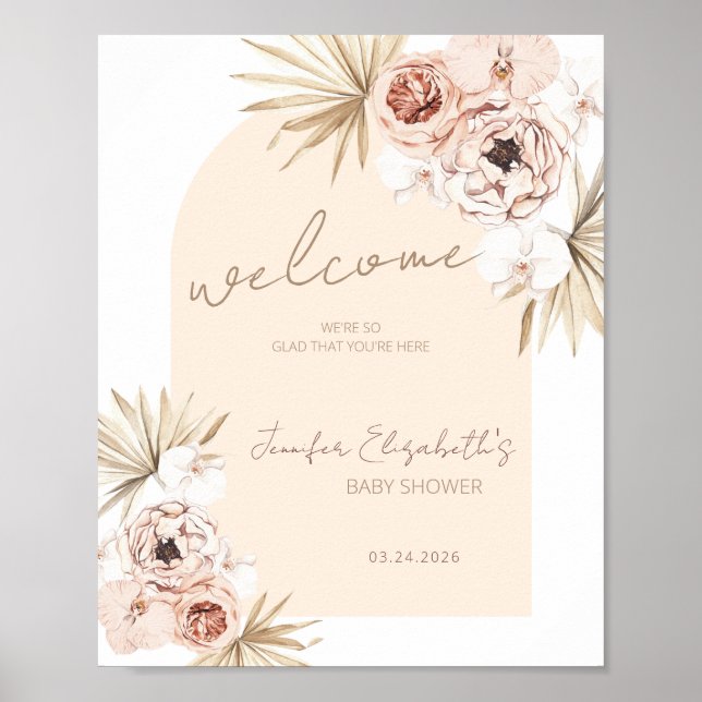 Boho Pampas Grass Baby Shower Welcome Poster (Front)