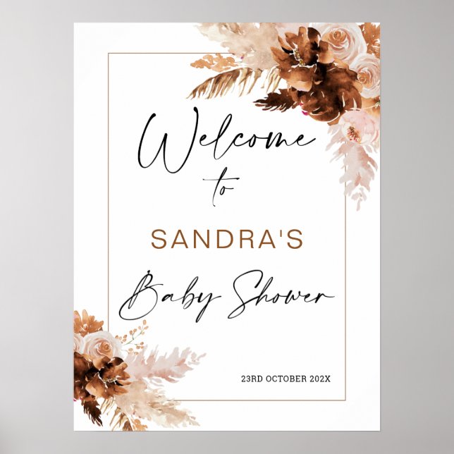 Boho Pampas Grass Baby Shower Welcome Sign (Front)
