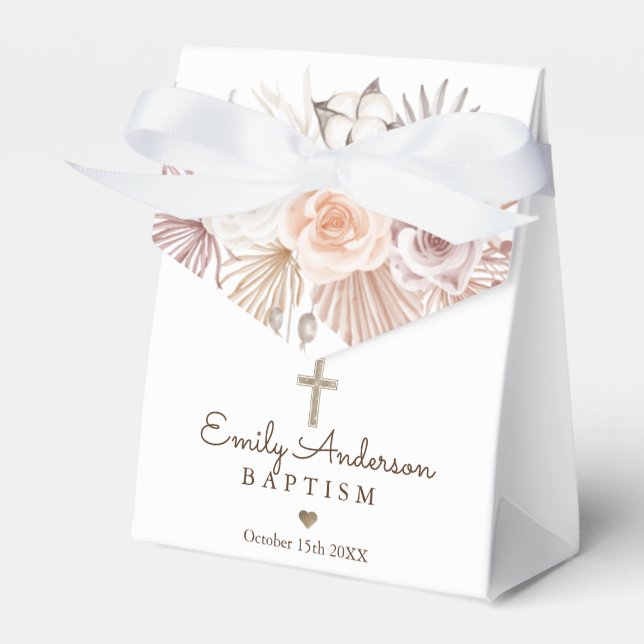 Boho Pampas Grass Baptism  Favour Box (Front Side)