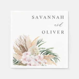 Boho Pampas Grass Beach Floral Name Napkin
