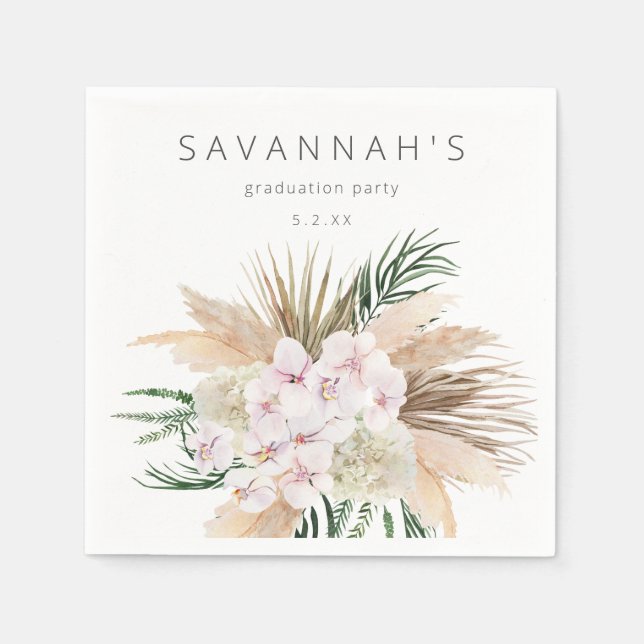 Boho Pampas Grass Beach Floral Name or Monogram Napkin (Front)