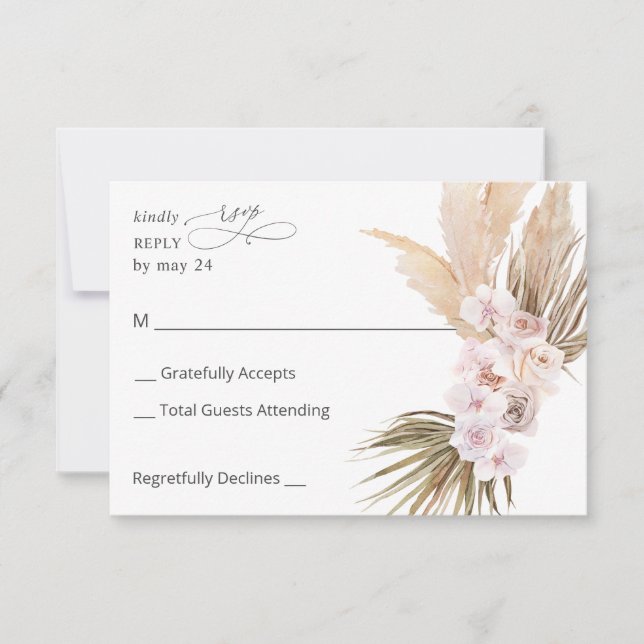 Boho Pampas Grass Beach Floral no Meal RSVP Card (Front)