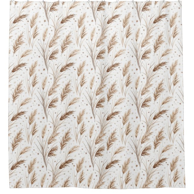 Boho Pampas Grass Beige Brown Star Pattern (1) Shower Curtain (Front)