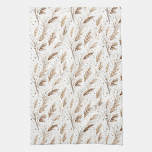 Boho Pampas Grass Beige Brown Star Pattern (1) Tea Towel