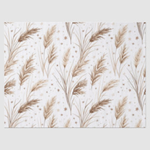 Boho Pampas Grass Beige Brown Star Pattern (1) Tissue Paper
