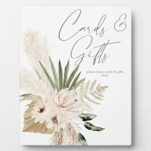 Boho Pampas Grass & Beige Floral Cards Gifts 1 Plaque