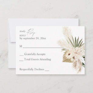 Boho Pampas Grass & Beige Floral no Meal RSVP Card