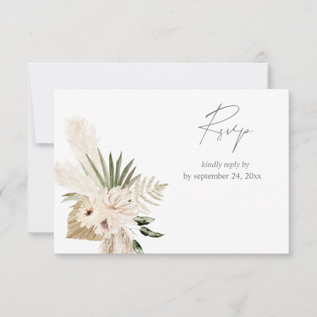 Boho Pampas Grass & Beige Floral with Meal RSVP Ca (Front)