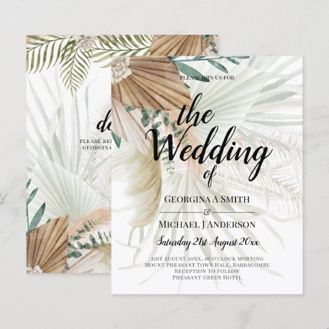 BOHO Pampas Grass Beige Green Terracotta Wedding (Front/Back)