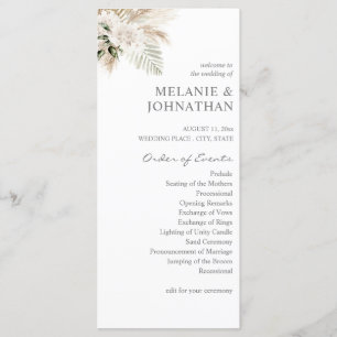 Boho Pampas Grass & Beige L Wedding Ceremony Programme